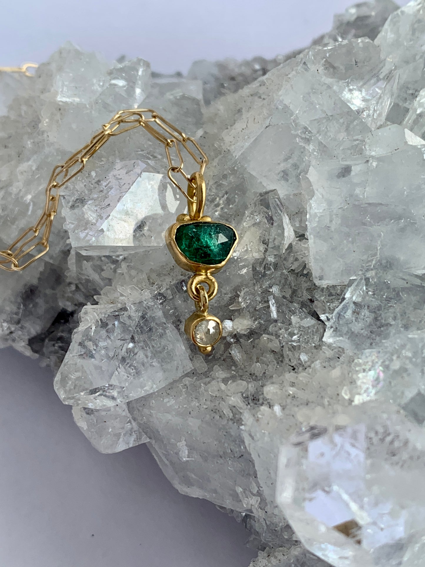 Emerald, Diamond, 22k Gold Pendant