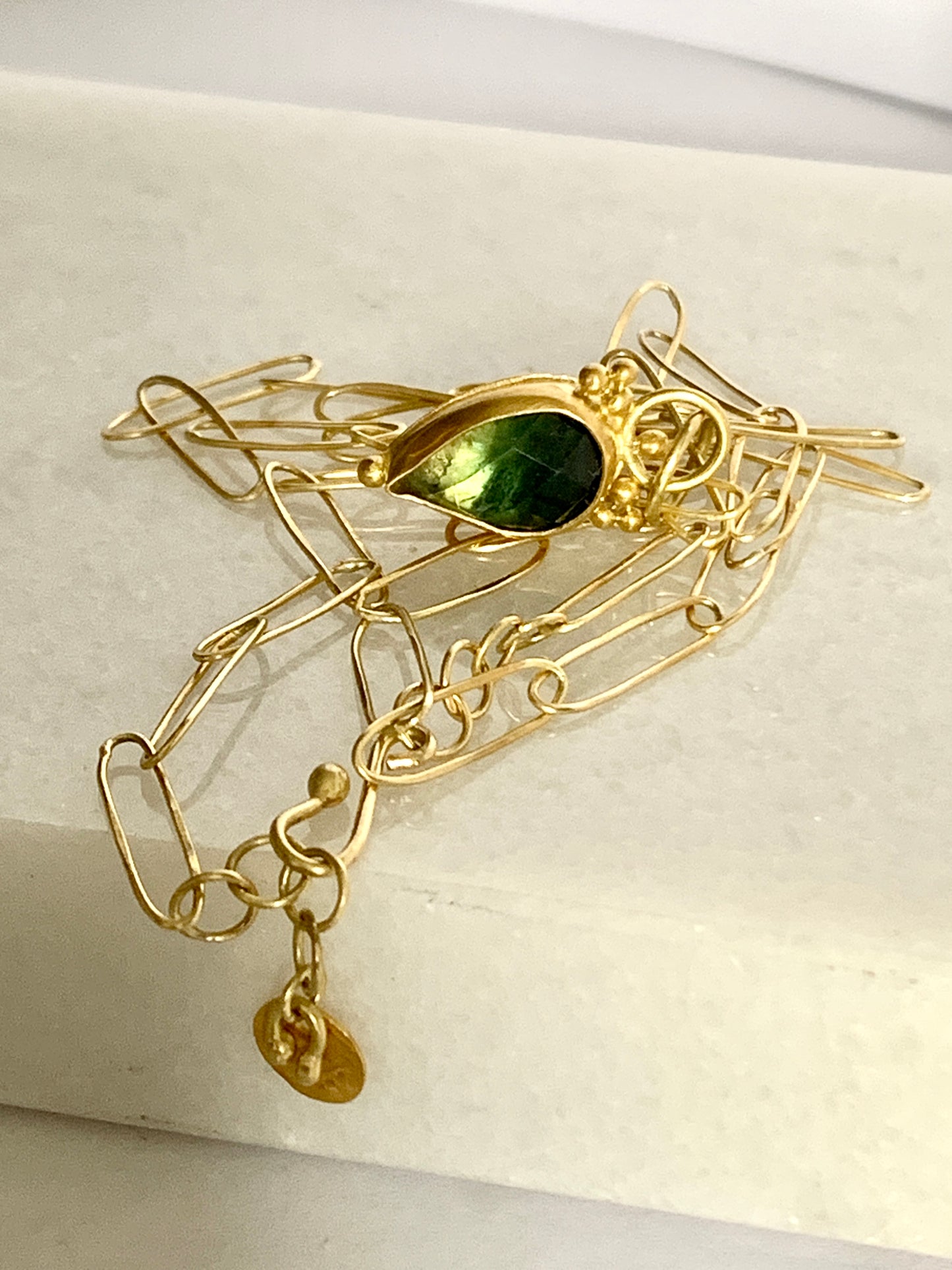 Green Ombre Tourmaline 22k Gold Pendant