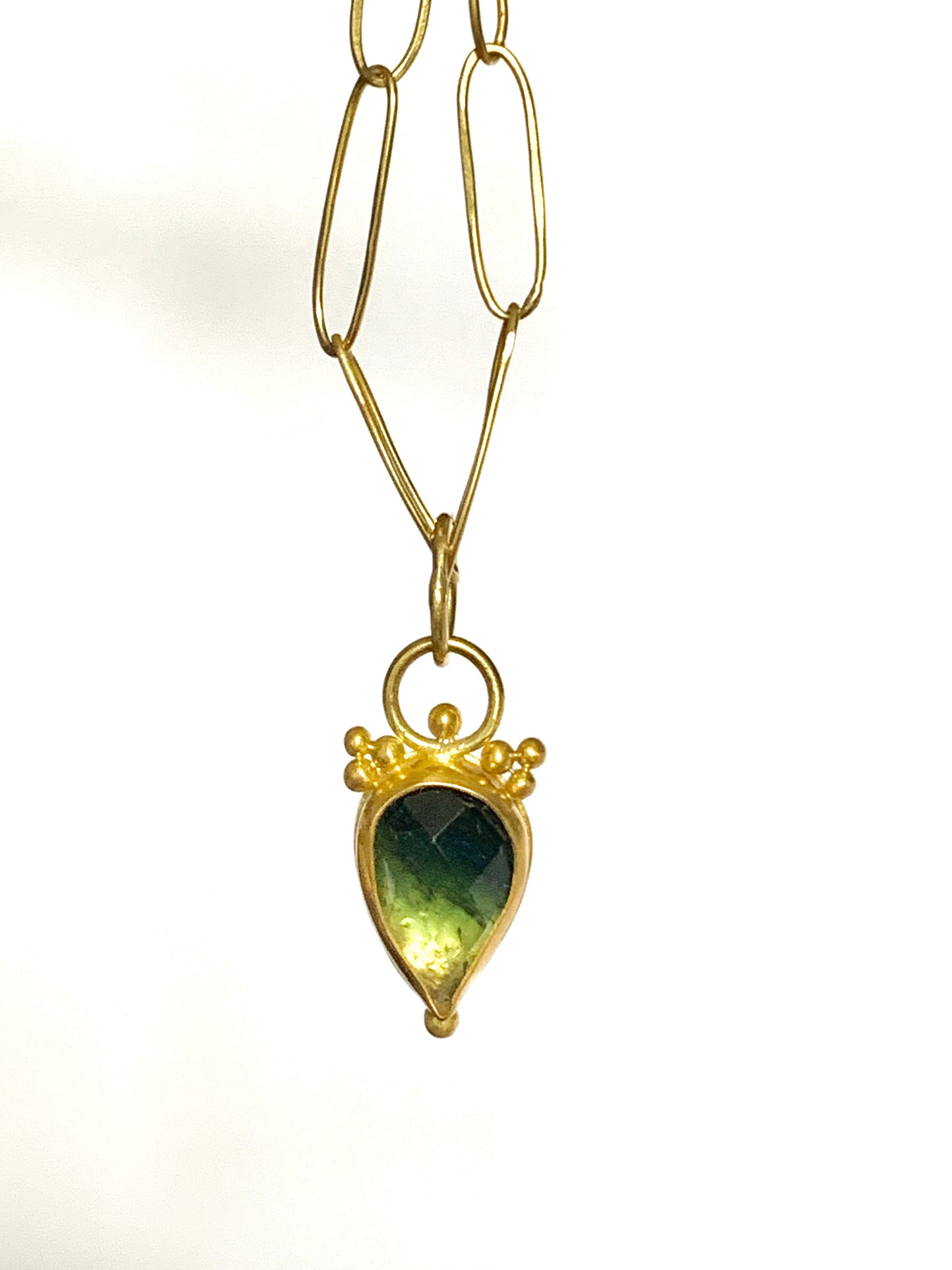 Green Ombre Tourmaline 22k Gold Pendant