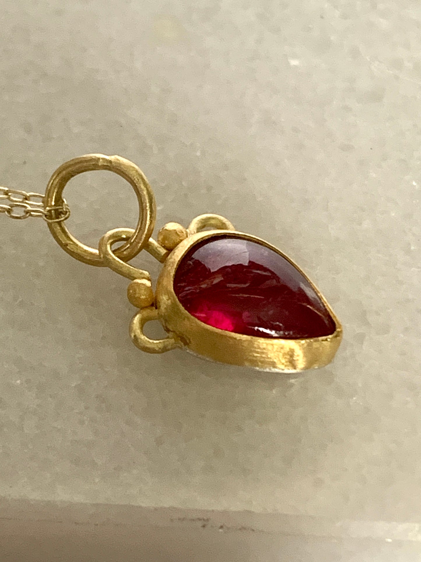 Rubellite Tourmaline 22k Gold Pendant