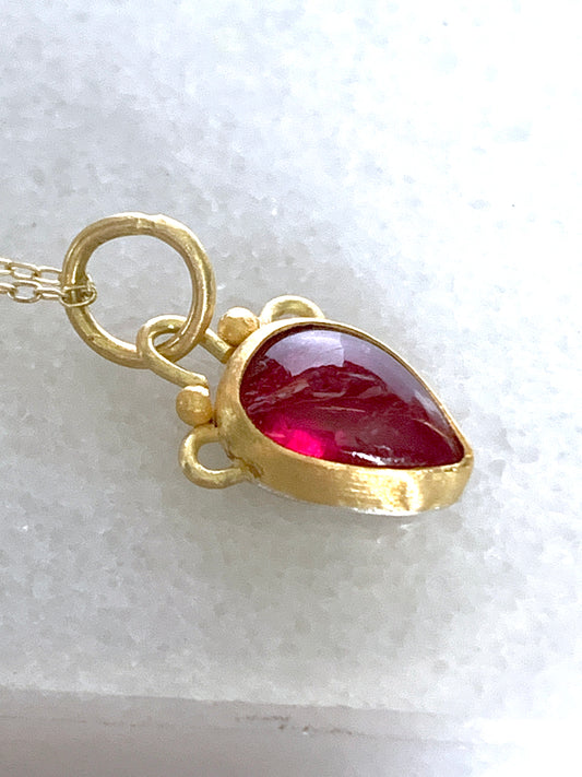 Rubellite Tourmaline 22k Gold Necklace