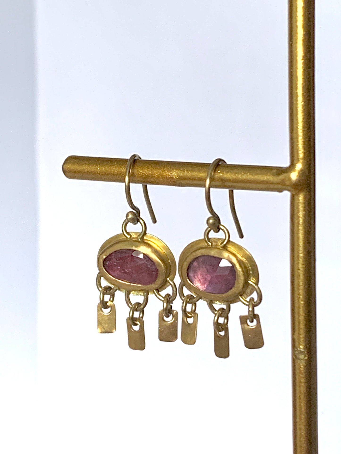 Pink Tourmaline 22K Gold Earrings