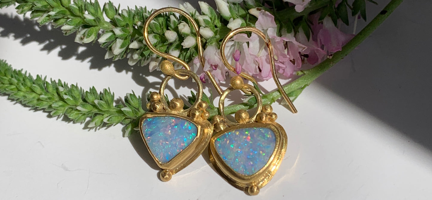 Opal, 22k Gold Granulation Earrings