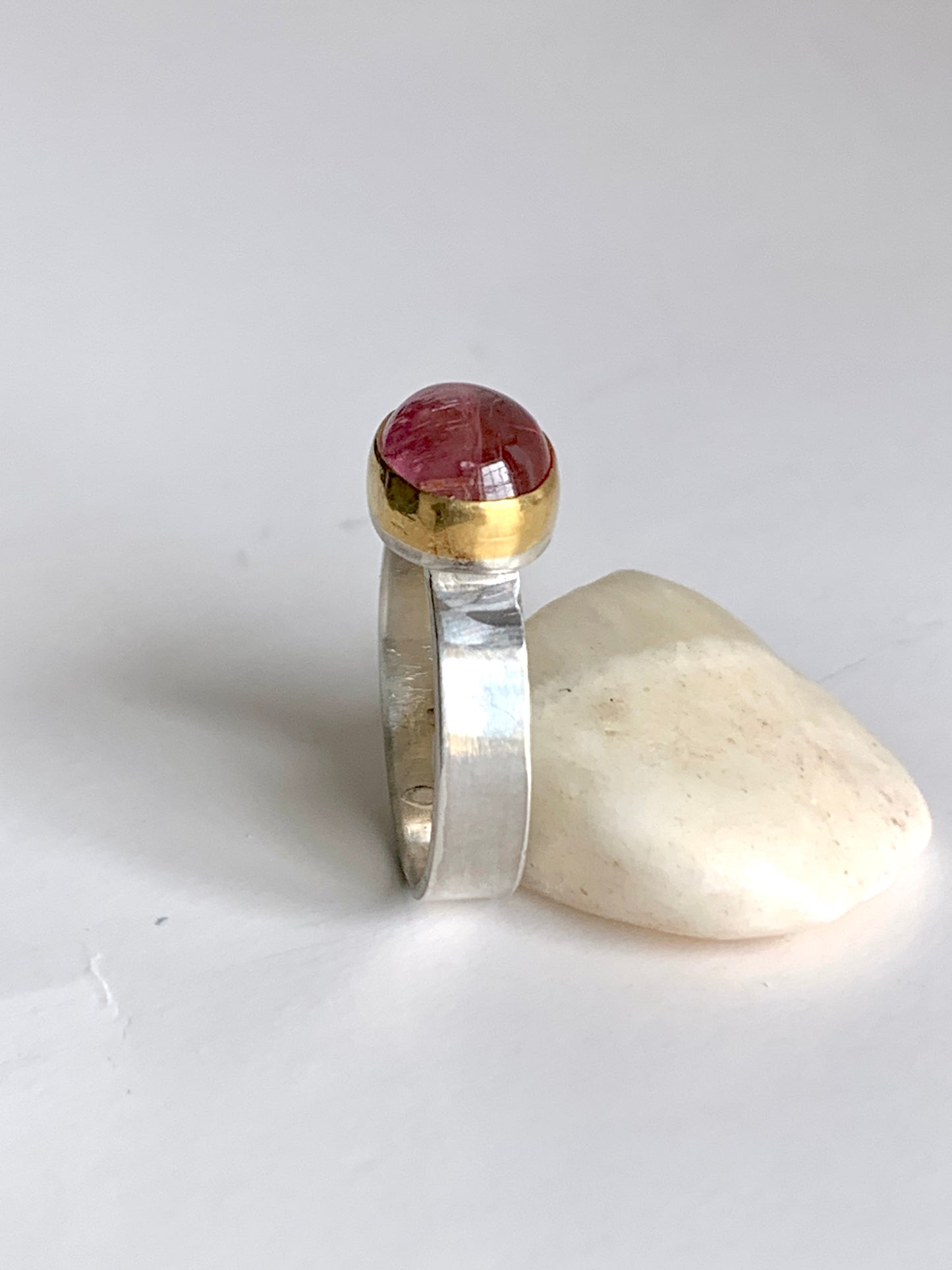 Pink Tourmaline, 22k Gold, Silver Ring