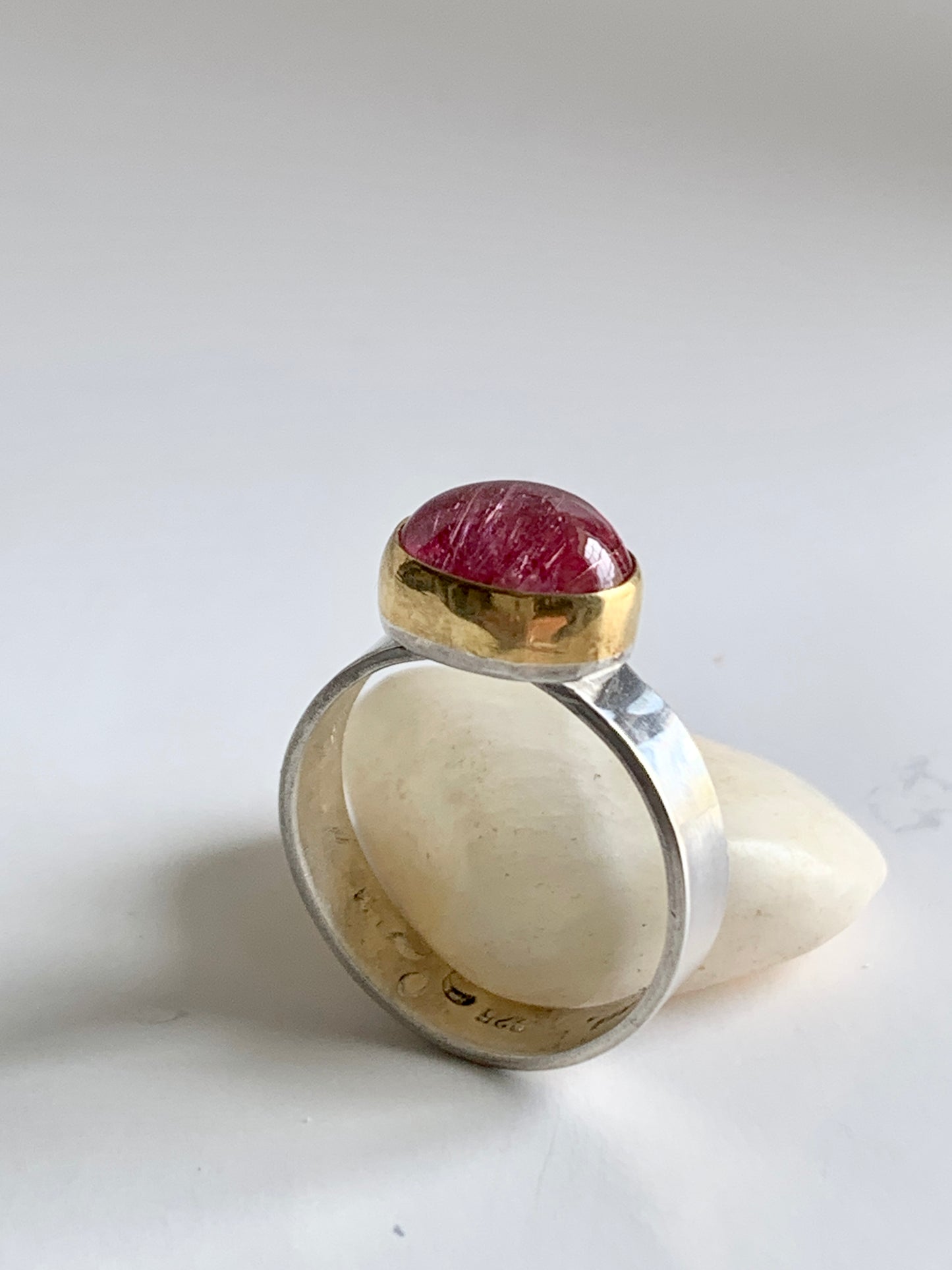 Pink Tourmaline, 22k Gold, Silver Ring