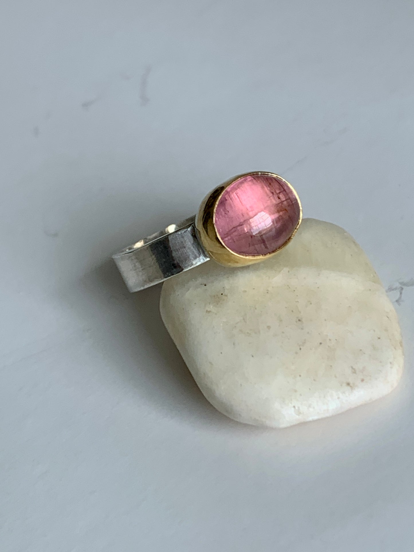 Pink Tourmaline, 22k Gold, Silver Ring