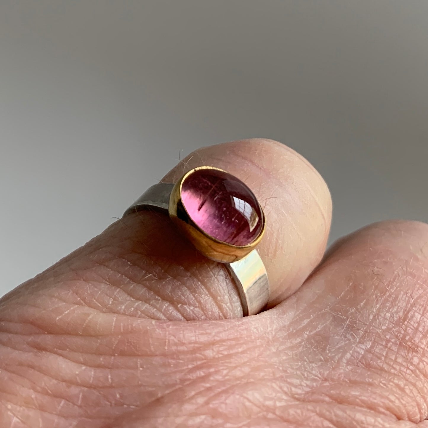 Pink Tourmaline, 22k Gold, Silver Ring