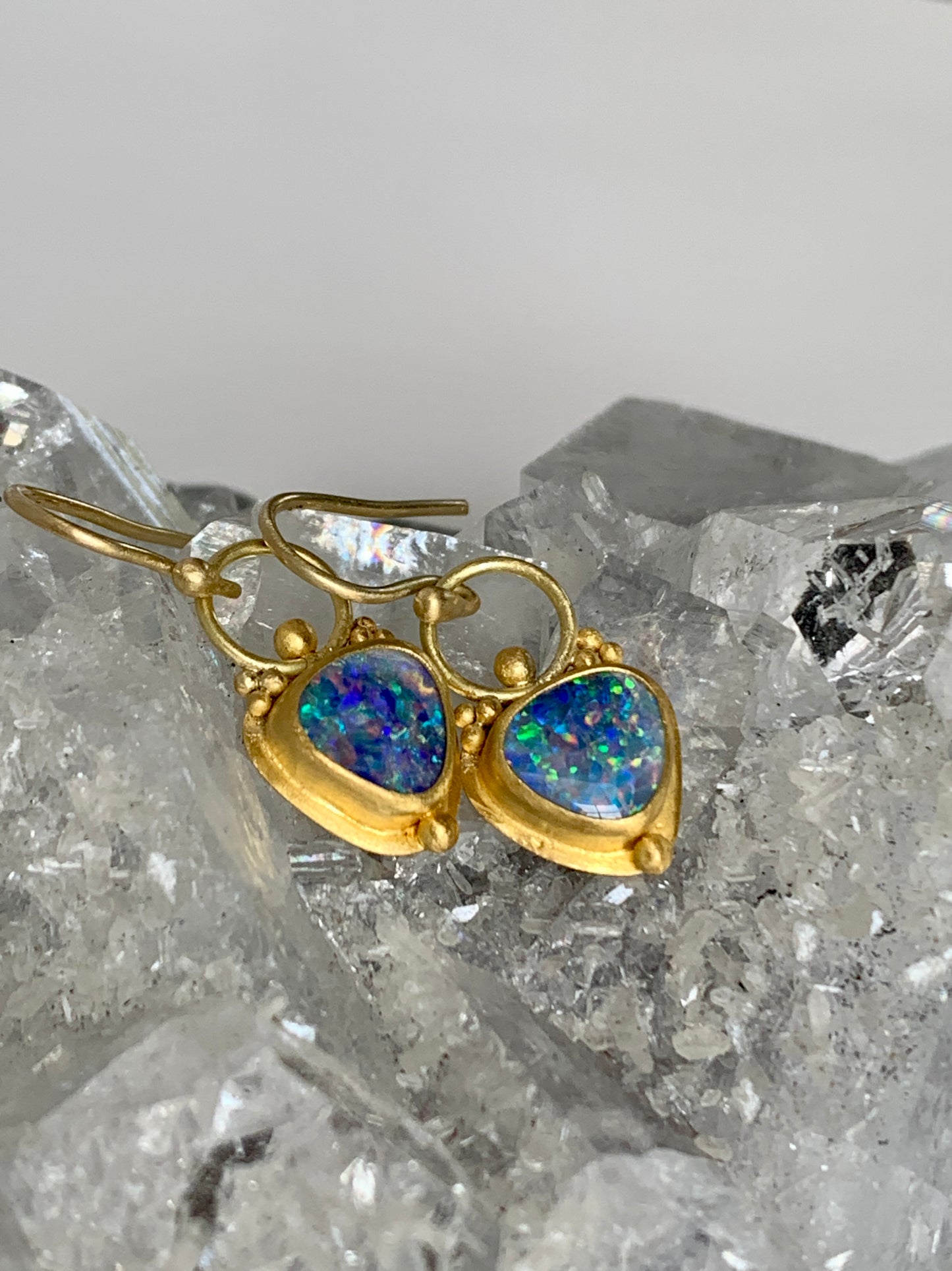 Opal, 22k Gold Granulation Earrings