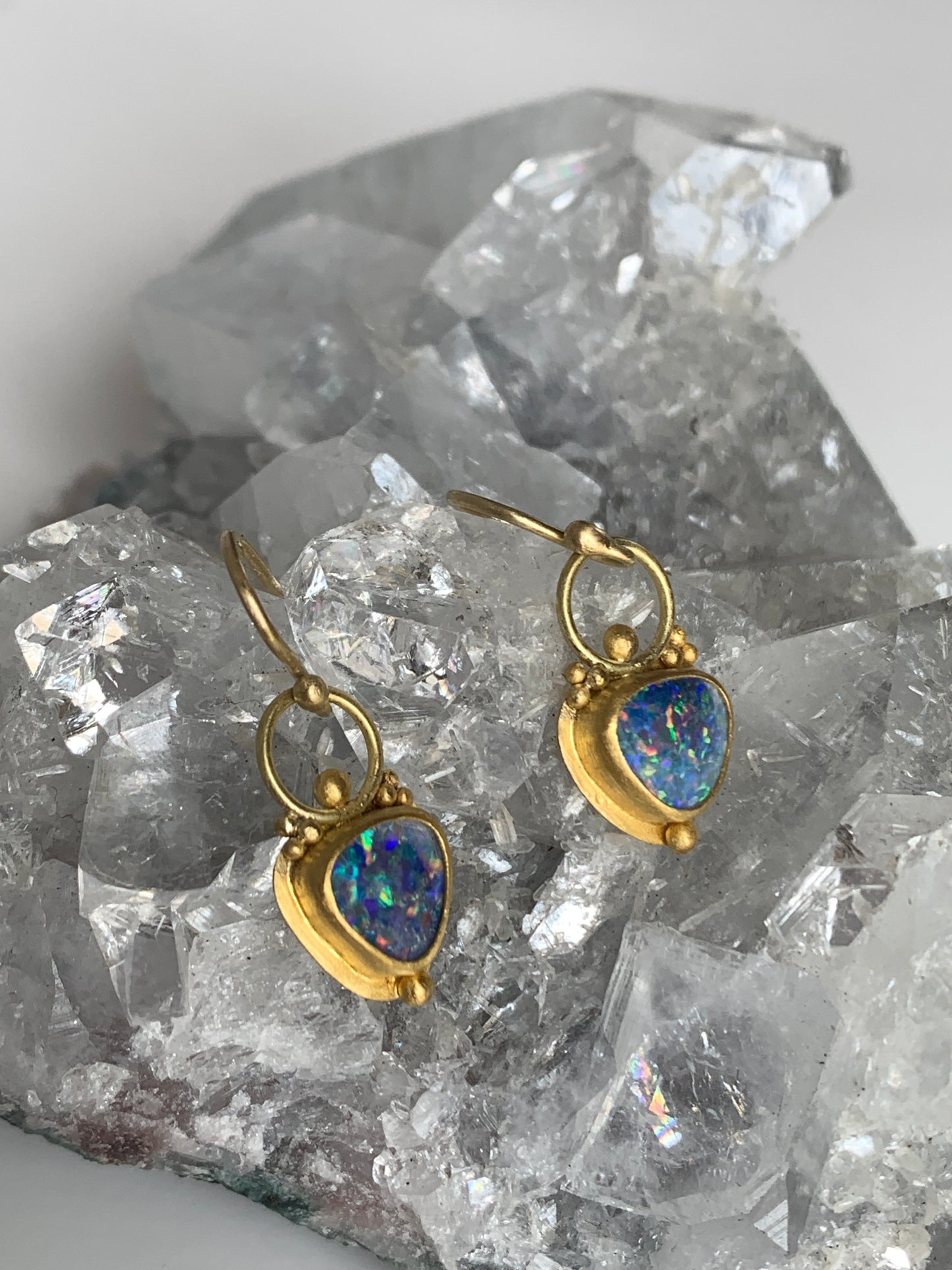 Opal, 22k Gold Granulation Earrings