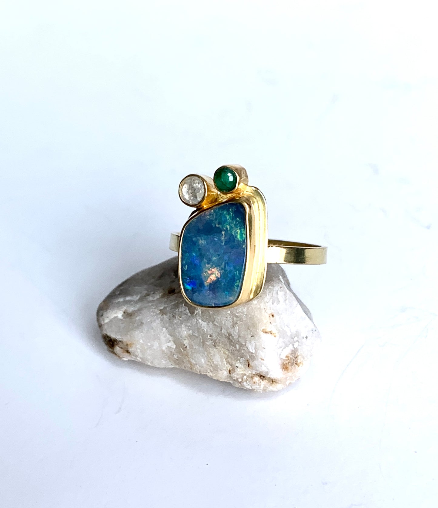 Diamond, Opal, Emerald, 22k & 18k Gold Ring