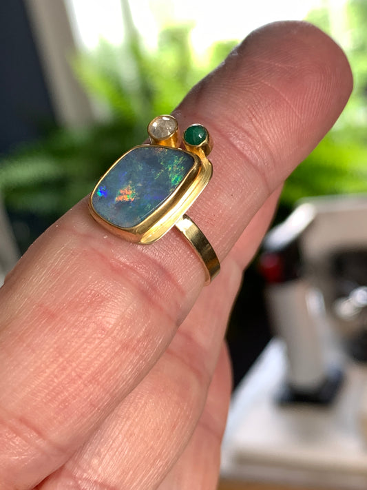 Diamond, Opal, Emerald, 22k & 18k Gold Ring