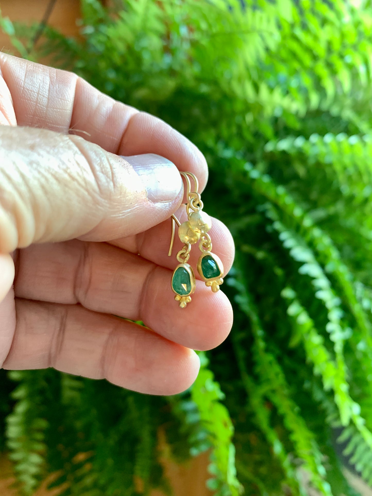 Emerald 22k Gold Drop Earrings