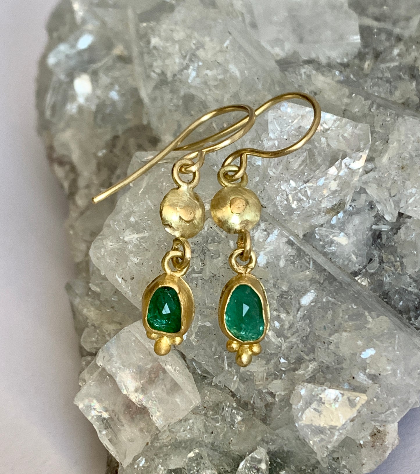 Emerald 22k Gold Drop Earrings