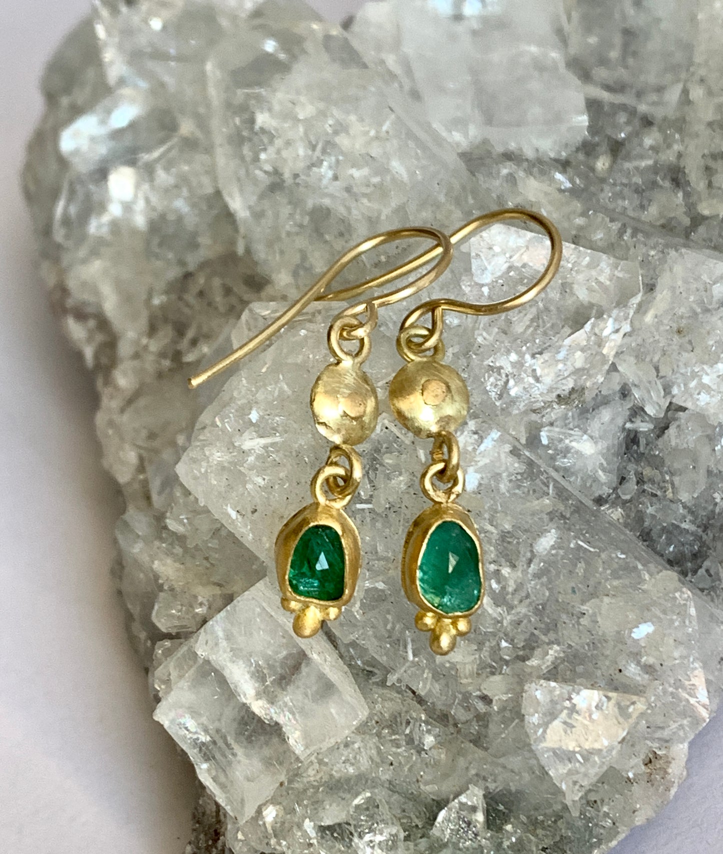 Emerald 22k Gold Drop Earrings