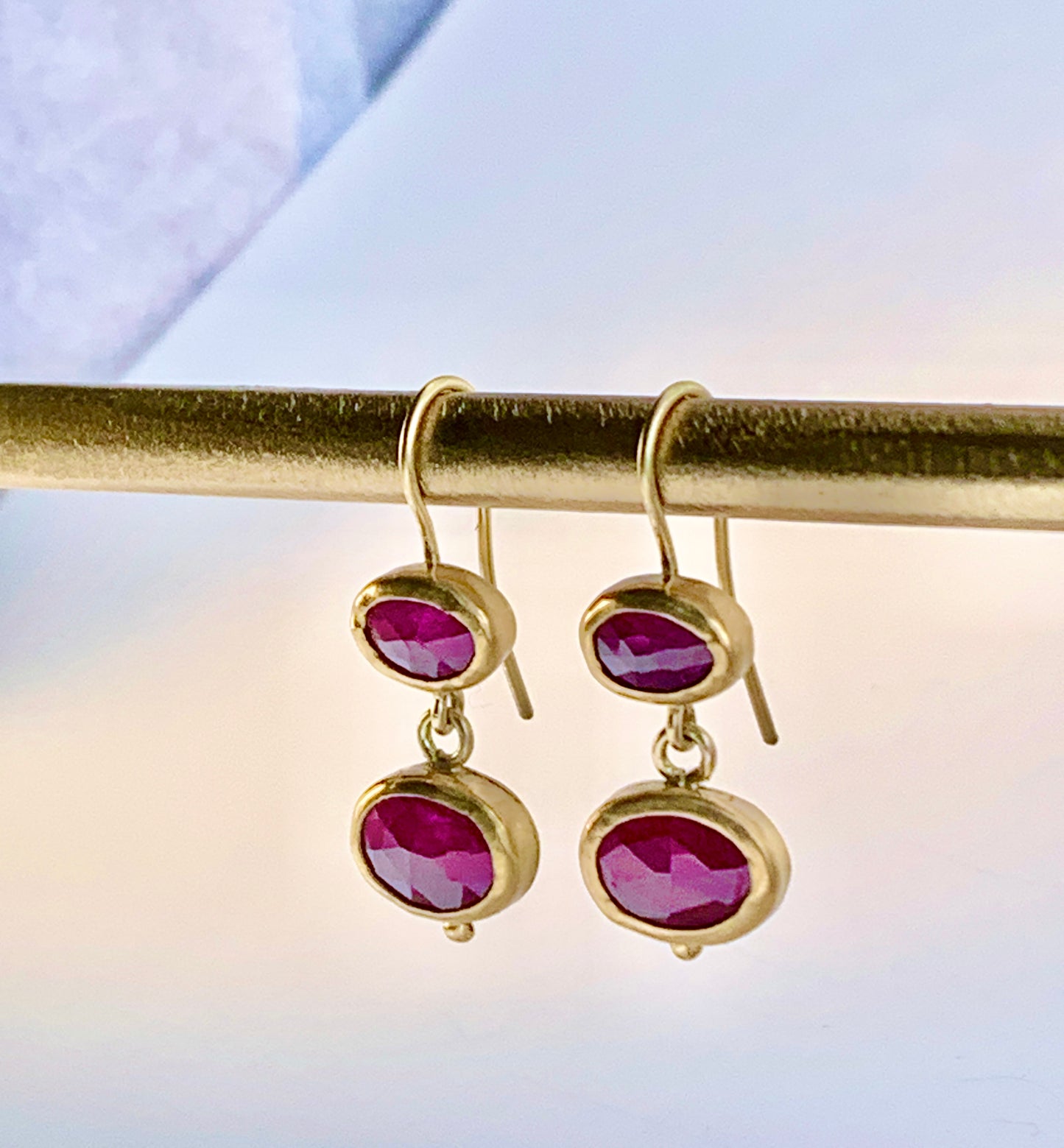 Pink Sapphire 22k Gold Earring