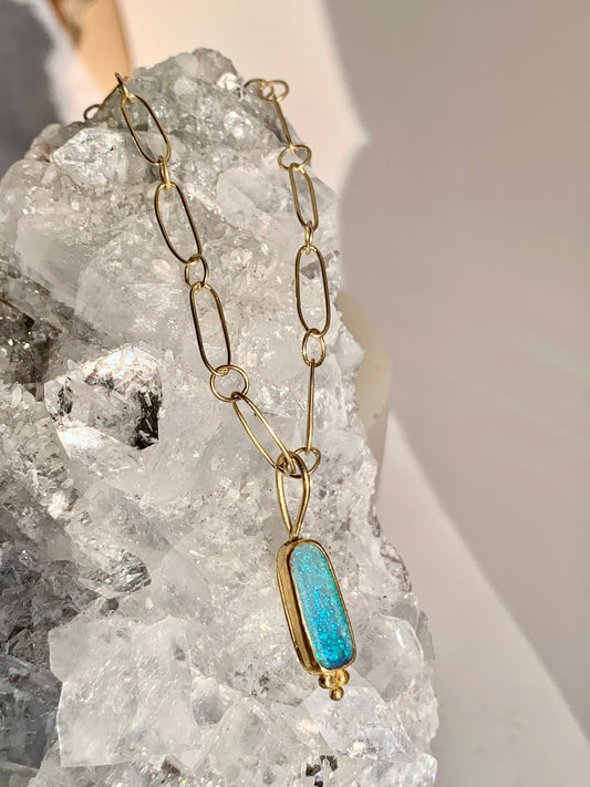 Australian Crystal Opal, 22k Gold Pendant