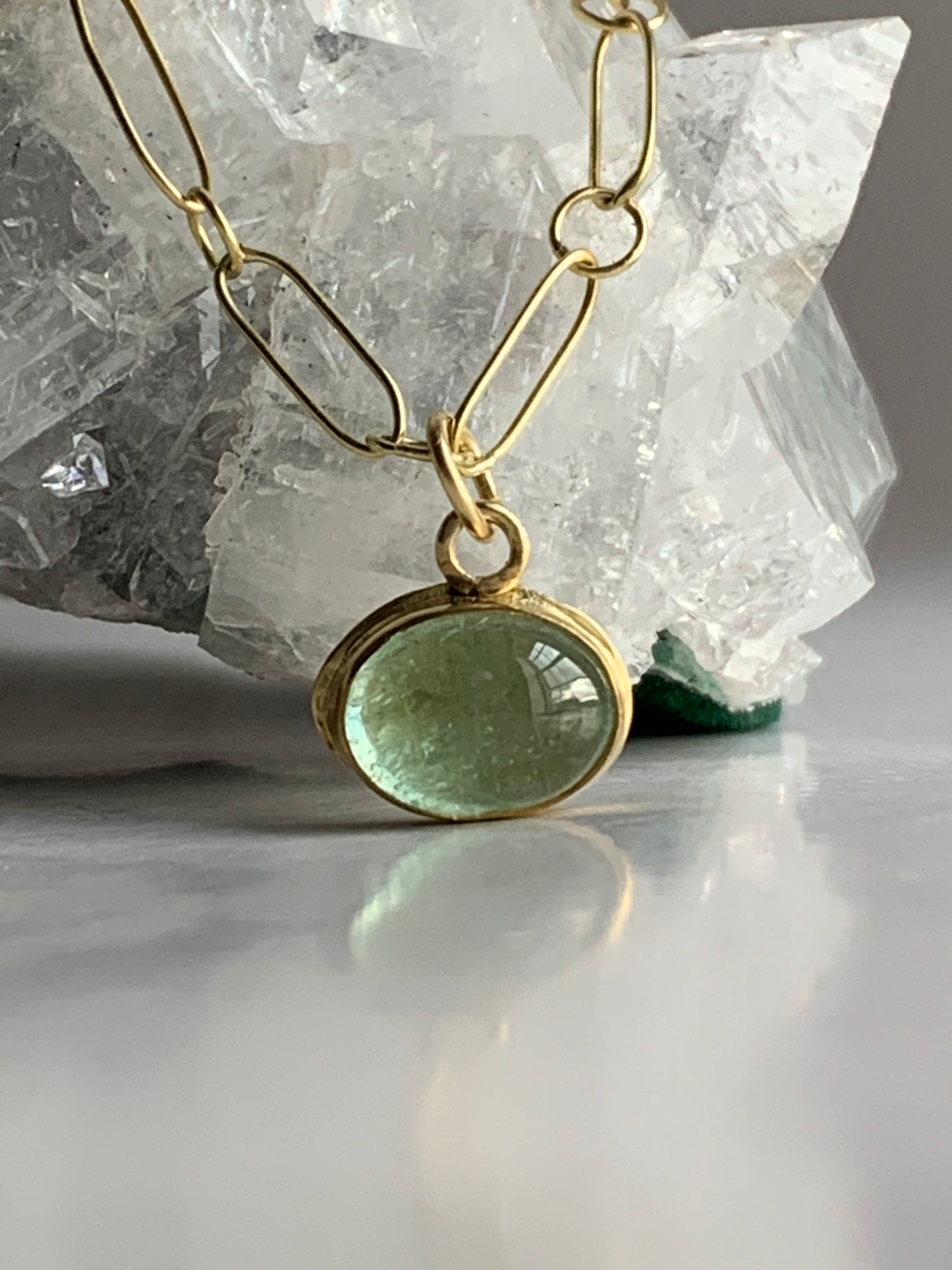 Green Tourmaline 22k Gold Pendant Necklace