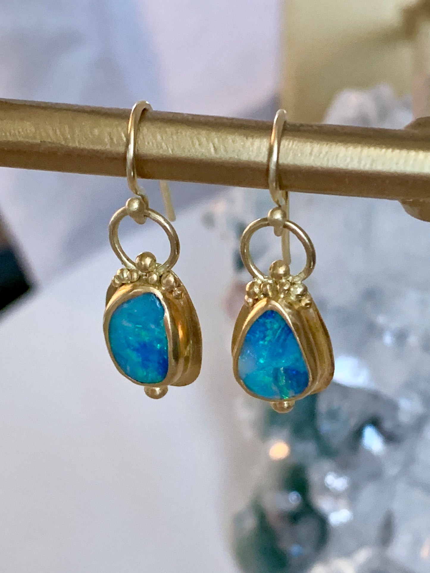 Australian Opal 22k Gold Granulation Drop Earrings