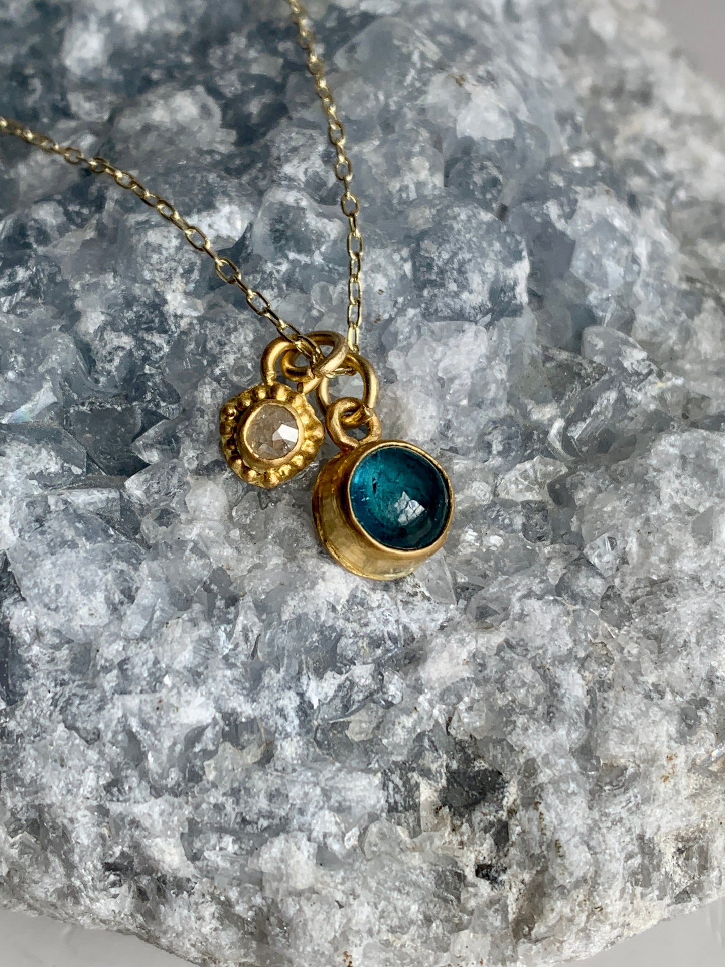 Indicolite Blue Tourmaline 22k Gold Pendant