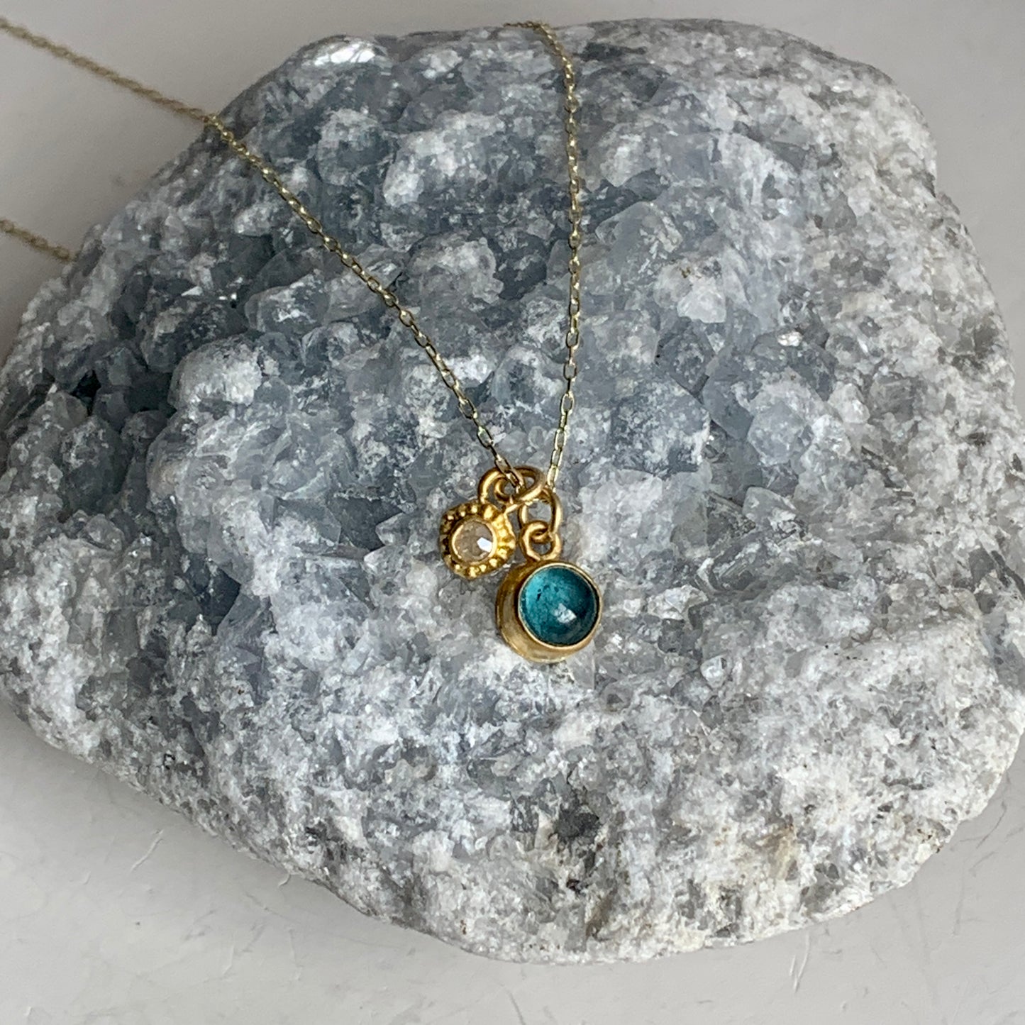 Indicolite Blue Tourmaline 22k Gold Pendant