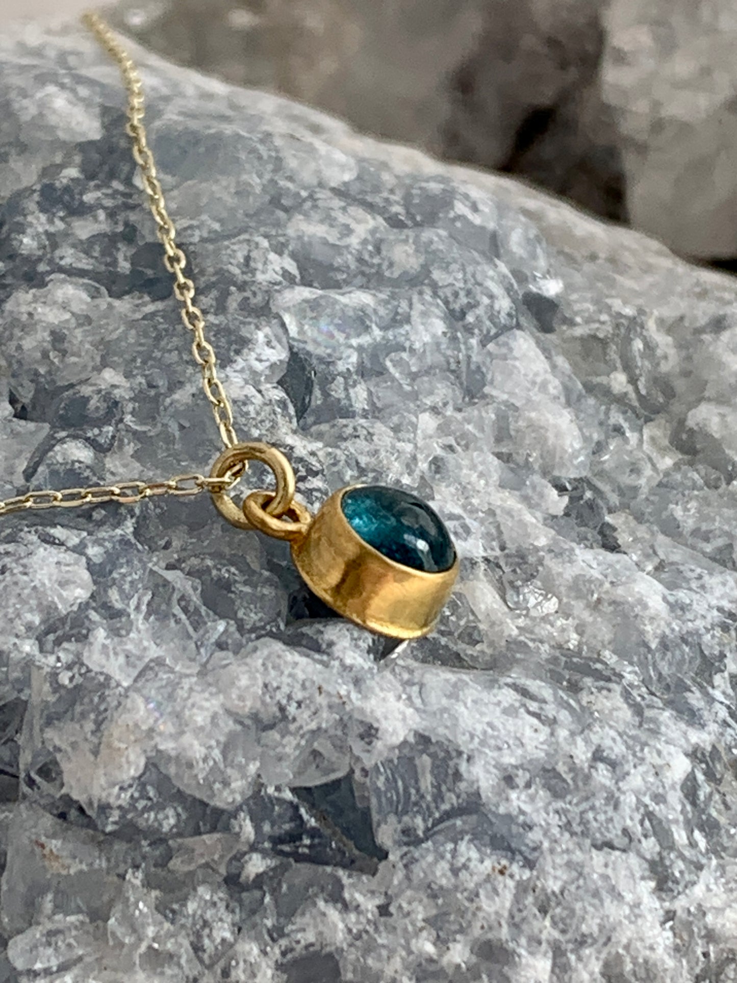 Indicolite Blue Tourmaline 22k Gold Pendant