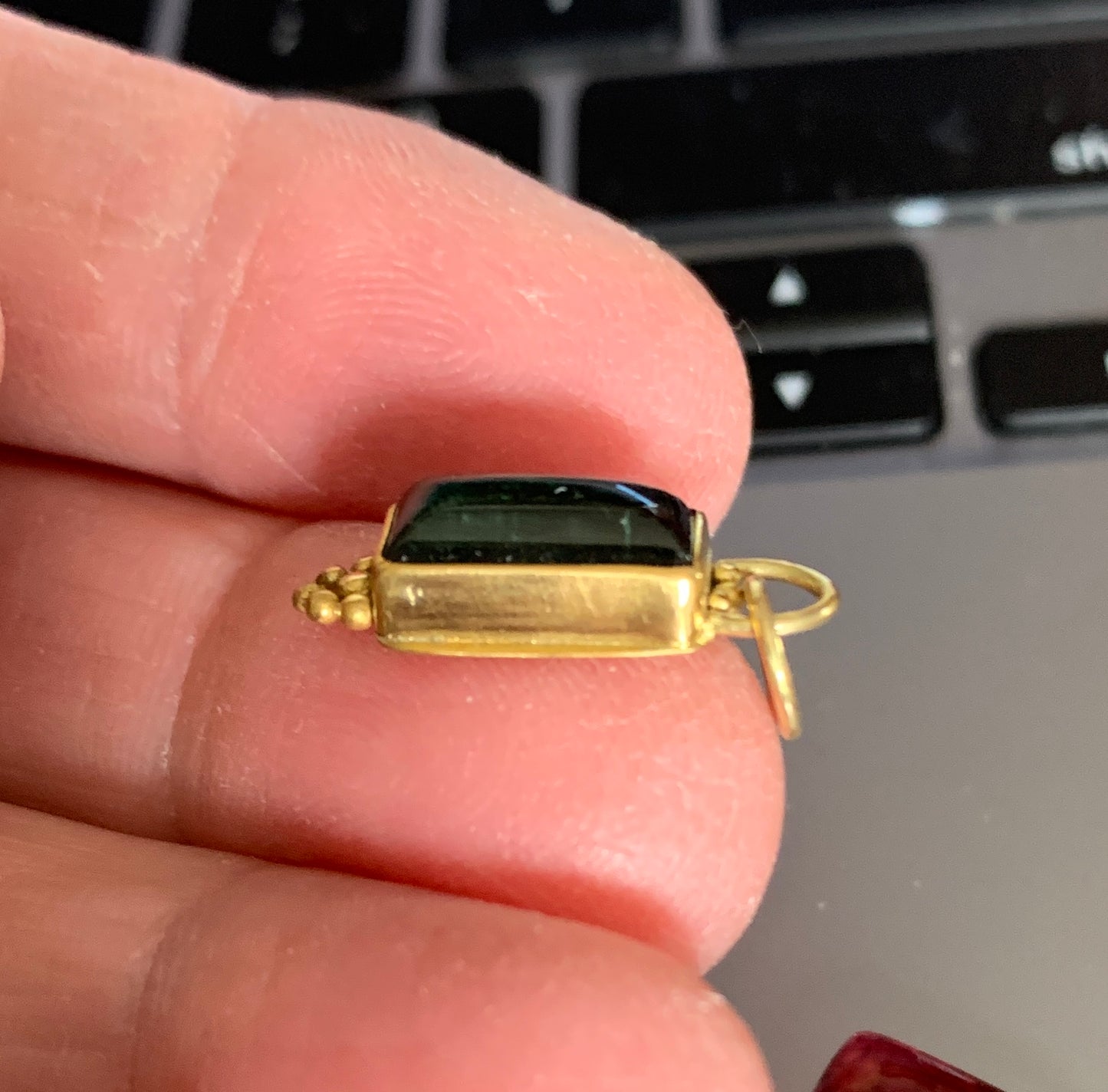 Green Tourmaline 22k Gold Pendant