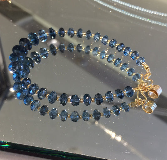 London Blue Topaz, 18K Gold Beaded Bracelet