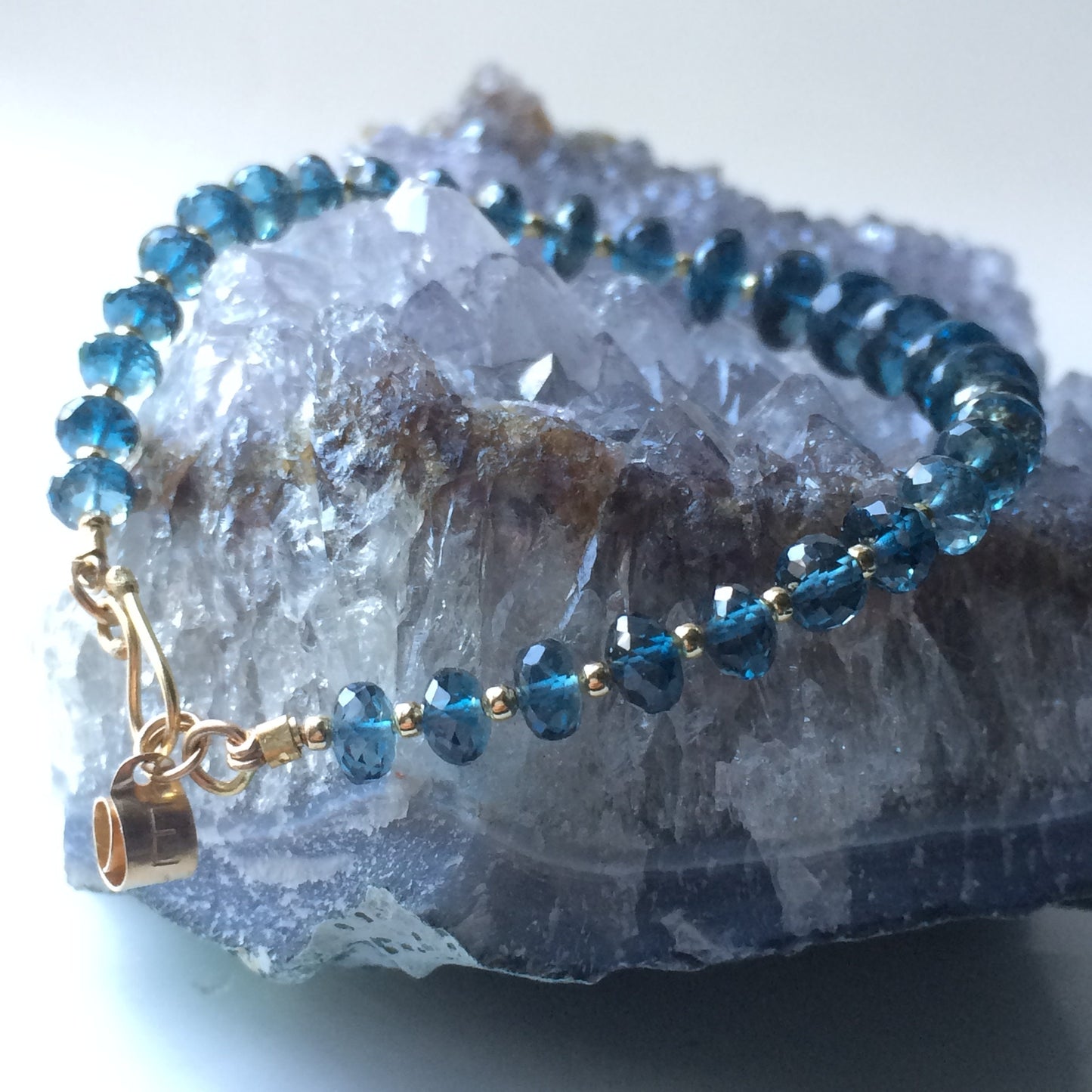 London Blue Topaz, 18K Gold Beaded Bracelet