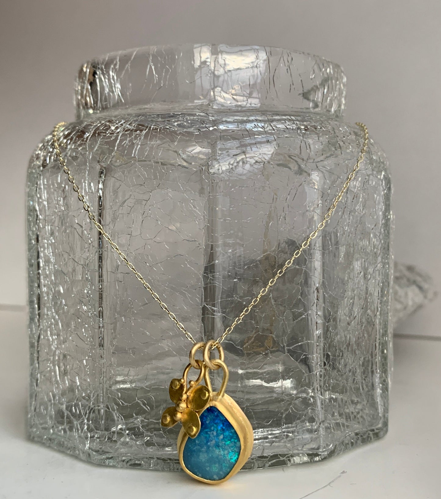 Australian Boulder Opal, 22k Gold Butterfly Necklace