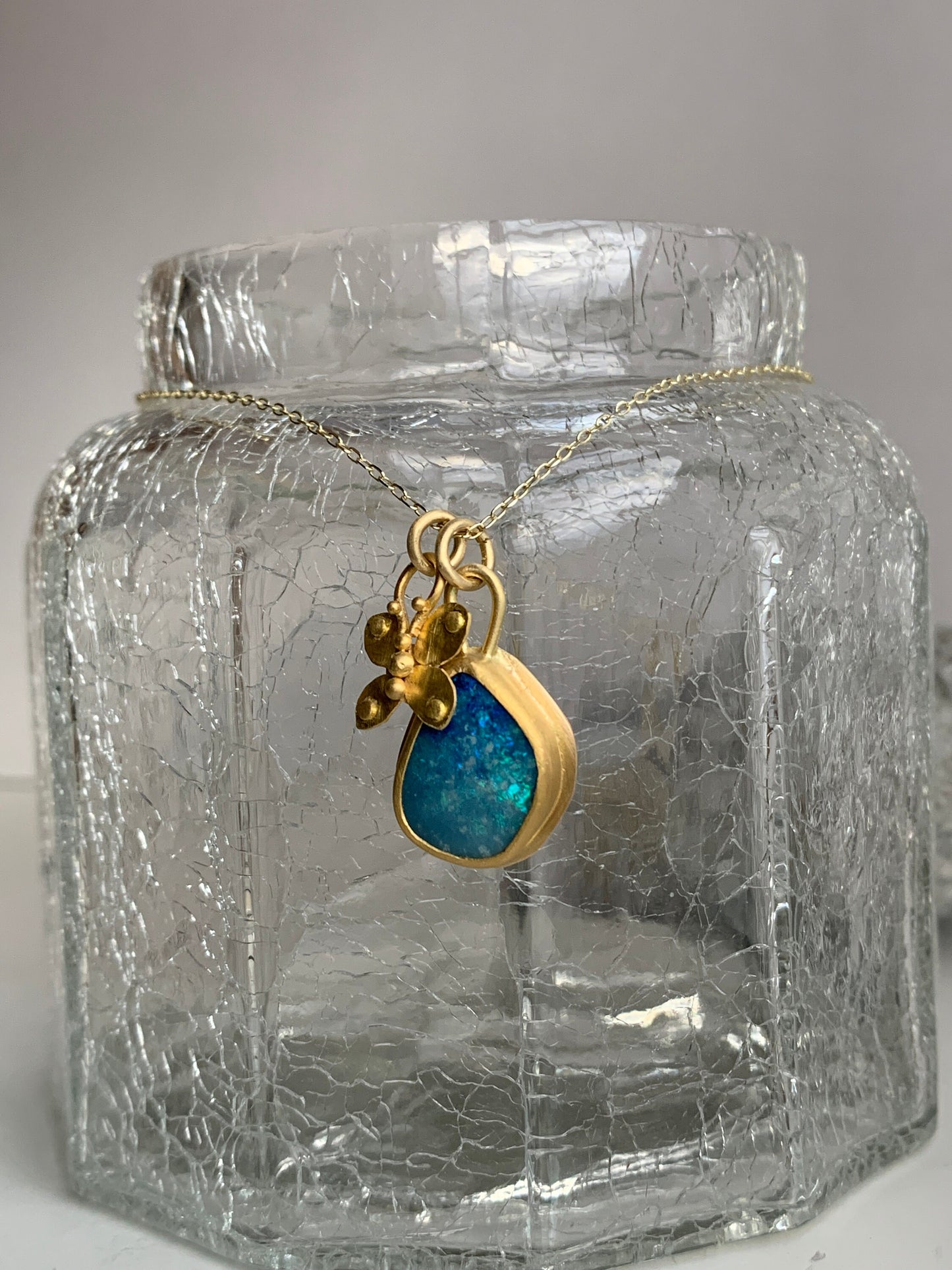 Australian Boulder Opal, 22k Gold Butterfly Necklace