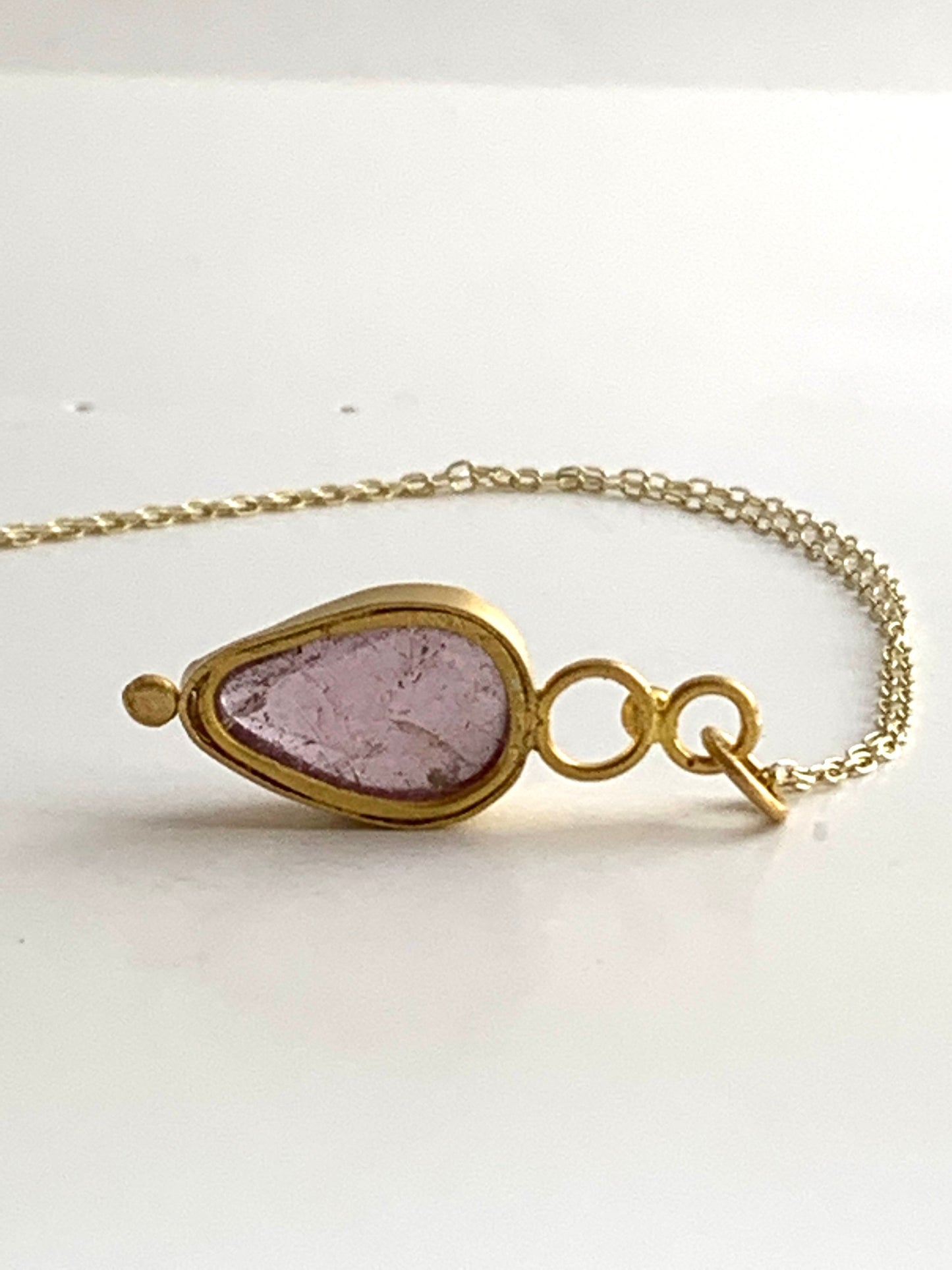 Pink Tourmaline 22k Gold Pendant Necklace