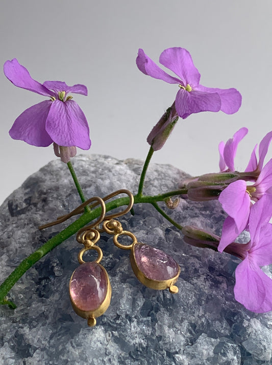 Pink Tourmaline 22k Gold Earrings