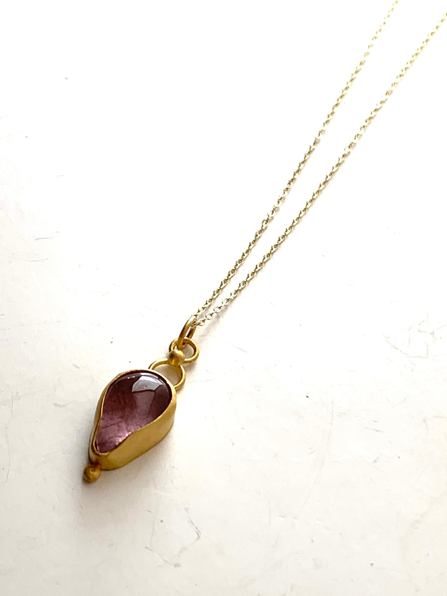 Pink Tourmaline 22k Gold Pendant Necklace