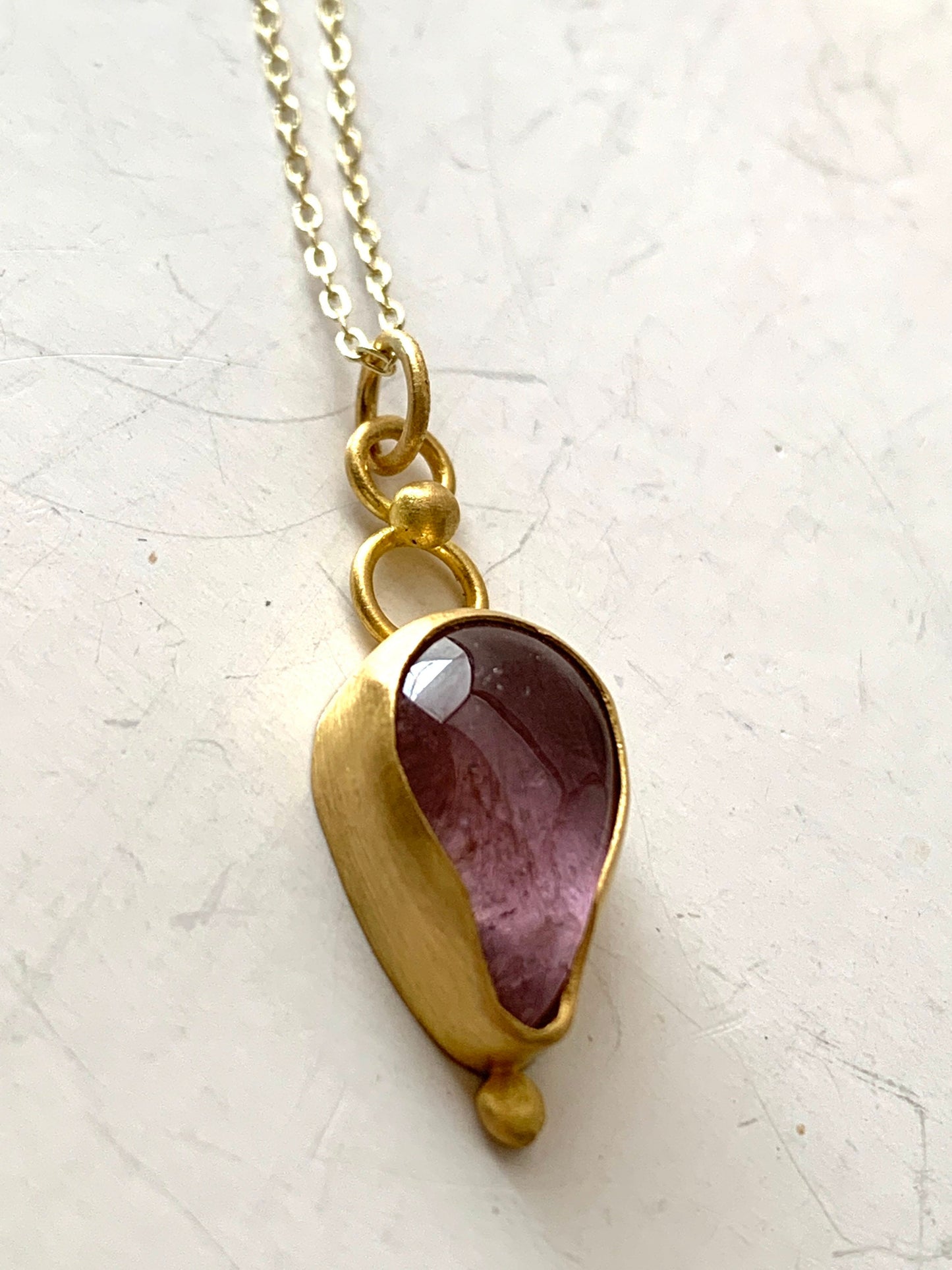 Pink Tourmaline 22k Gold Pendant Necklace