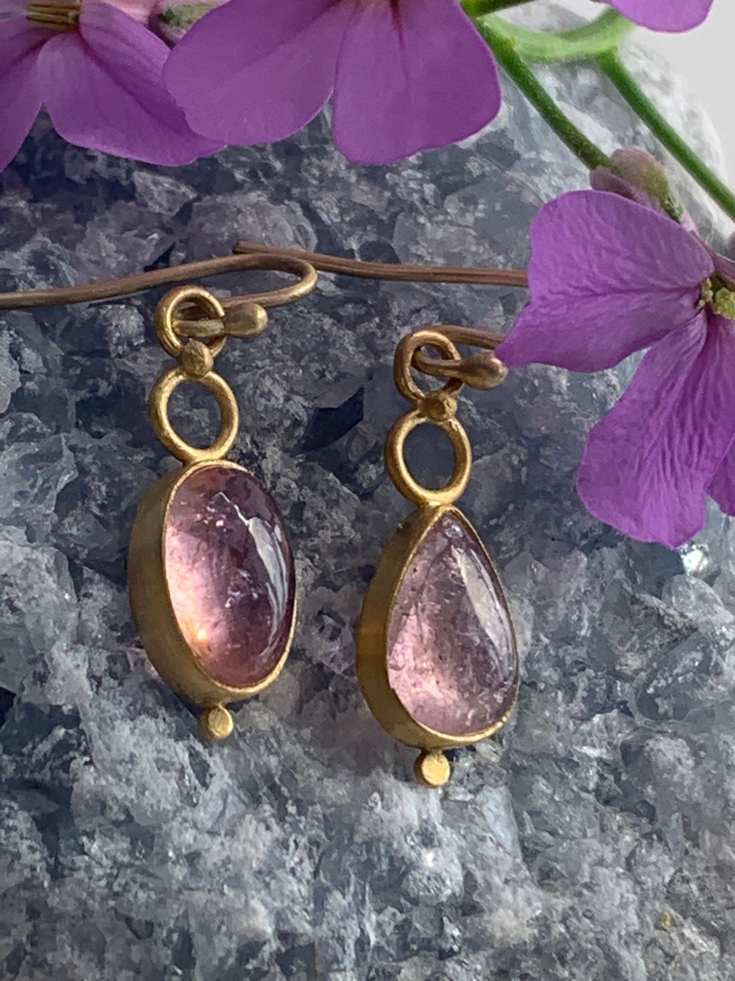 Pink Tourmaline 22k Gold Earrings