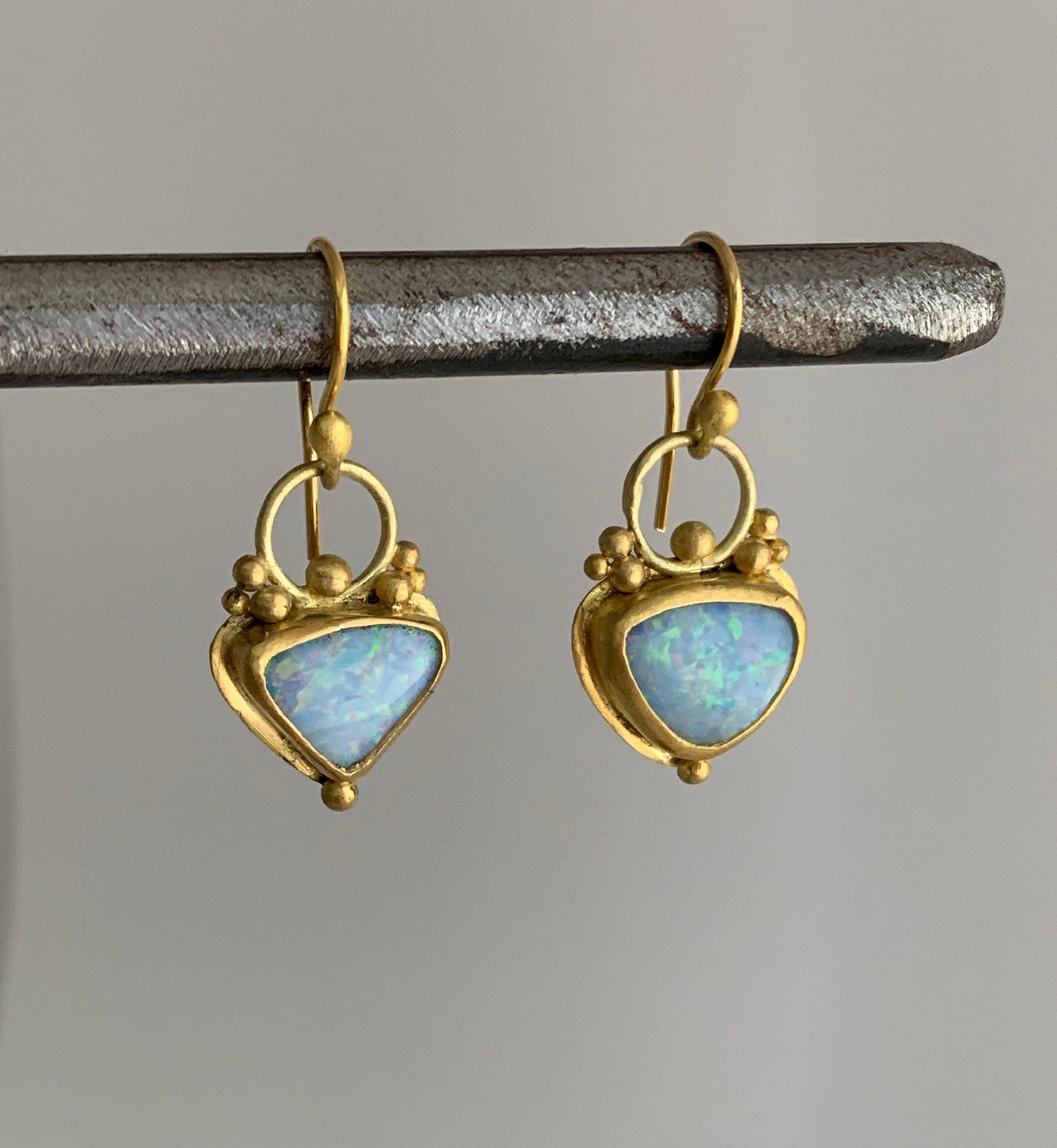 Opal, 22k Gold Granulation Earrings