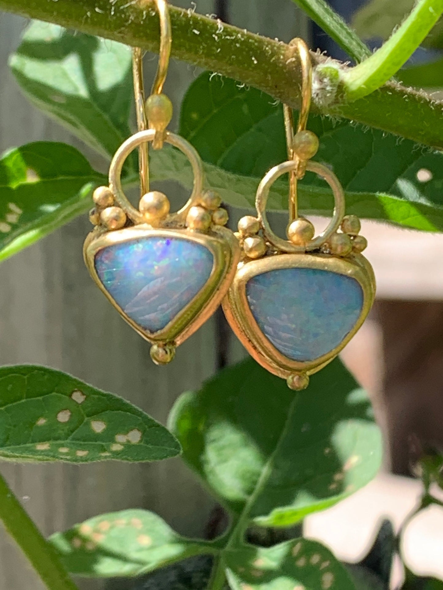 Opal, 22k Gold Granulation Earrings